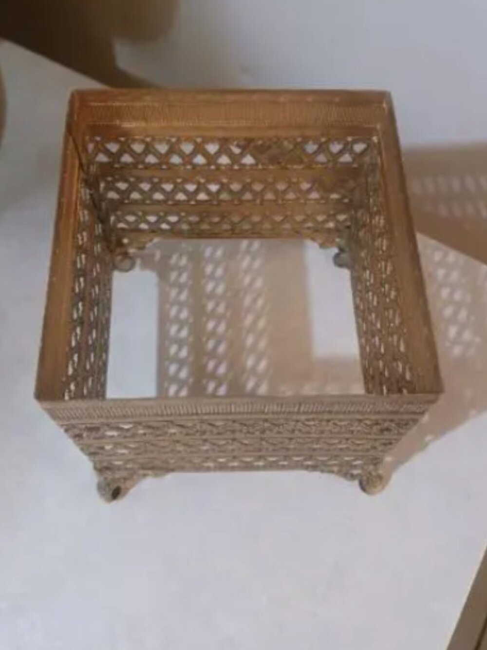 Vintage Antique 1950s Hollywood Regency Gold Metal Filigree Tissue Box Cover